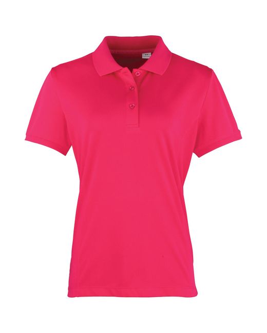 PREMIER Pink Ladies Coolchecker Short Sleeve Pique Polo T-Shirt (Hot)