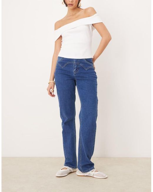 Object Blue Straight Leg Jeans With Western Stitching
