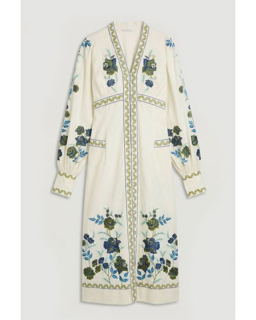 Karen Millen White Embroidered Cotton Twill Woven Maxi Dress