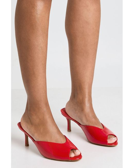 Boohoo Red Peep Toe Patent Heeled Mules