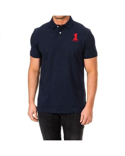 Hackett Blue Short Sleeve Polo With Lapel Collar Hm561478 for men