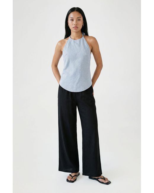Boohoo White Linen Look Wide Leg Trousers