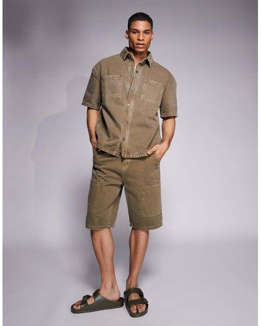 Good For Nothing Brown Co-Ord Boxy Fit Denim Overshirt for men
