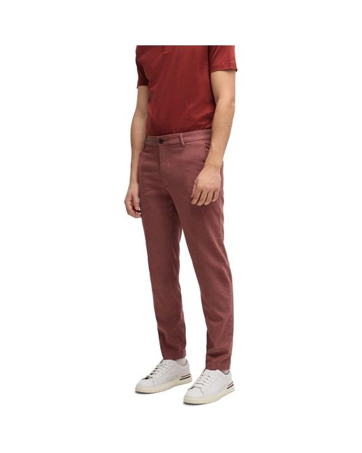 Boss Red Flat Front Solid Patterned Chinos for men