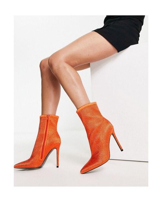 ASOS Orange Esme Embellished Heeled Sock Boots