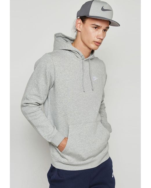 Nike Gray Club Pullover Hoodie Embroidered Logo for men