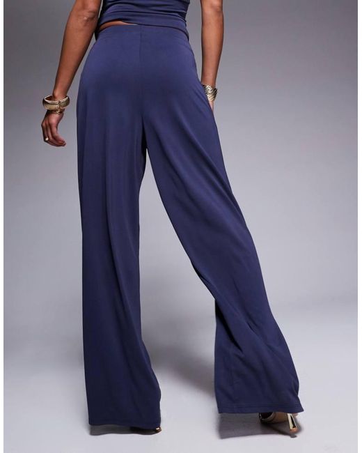 ASOS Blue Co-Ord Soft Handle Pleated Wide Leg Trousers
