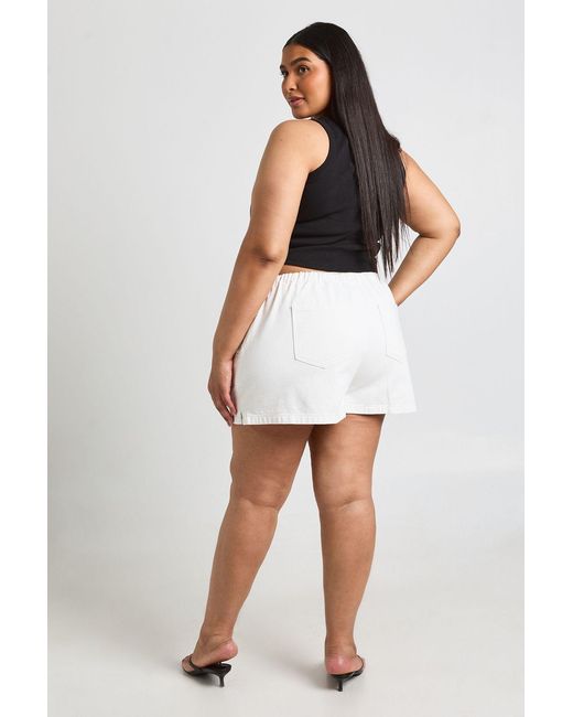 Boohoo White Plus Elasticated Waist Denim Shorts