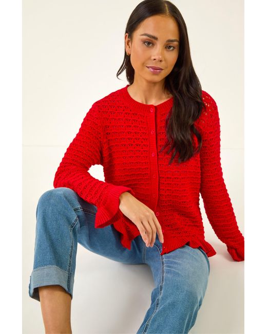 Roman Petite Textured Frill Hem Knit Cardigan
