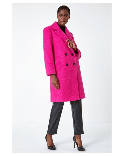 Roman Pink Relaxed Double Breasted Boucle Coat