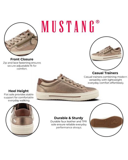 Mustang Brown Golden Faux Leather Trainer Sneaker Casual Shoes