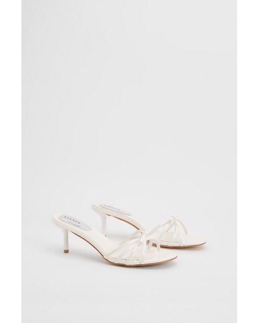 Oasis Natural Karla Faux Leather Bow Detail Medium Stiletto Heel Mules