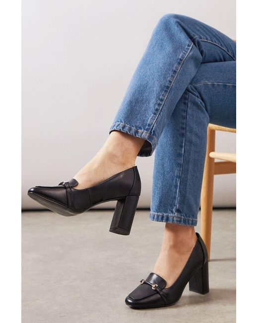 Wallis Blue Wide Fit Lucky Faux Leather High Block Heeled Loafers