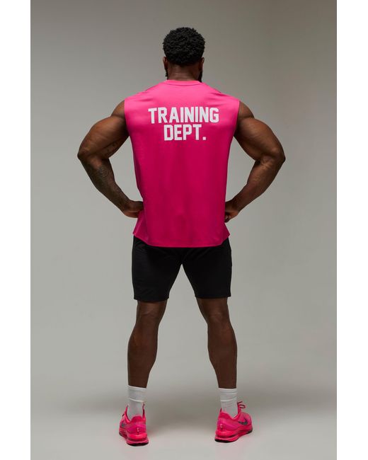 BoohooMAN Pink Training Dept Performance Oversized Tank for men