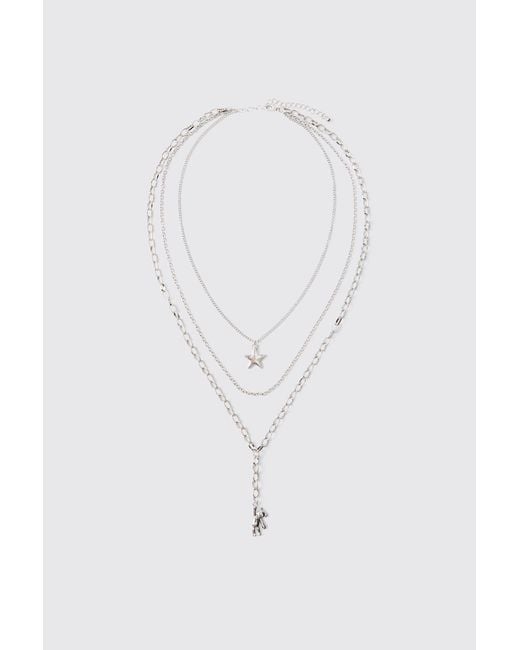 BoohooMAN Blue Bear Layered Charm Zinc for men