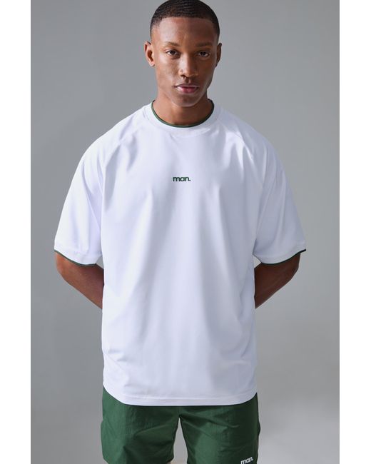 BoohooMAN White Man Sport Oversized Performance T-shirt for men