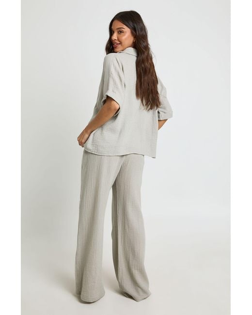 Boohoo Natural Elasticated Tie Front Wide Leg Beach Trouser