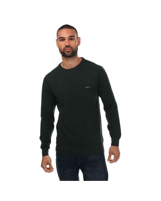 Gant Black Cotton Pique Crew Neck Sweatshirt for men