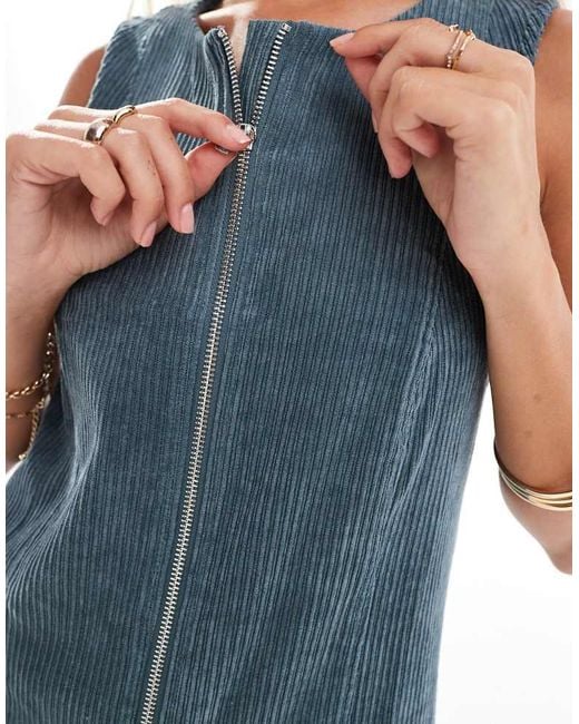 ASOS Blue Cord Zip Through Mini Dress