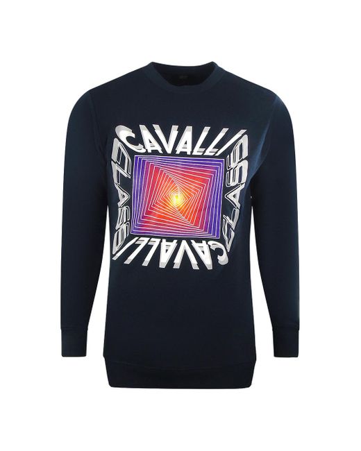 Roberto Cavalli Blue Asymmetric Box Design Sweatshirt Cotton for men