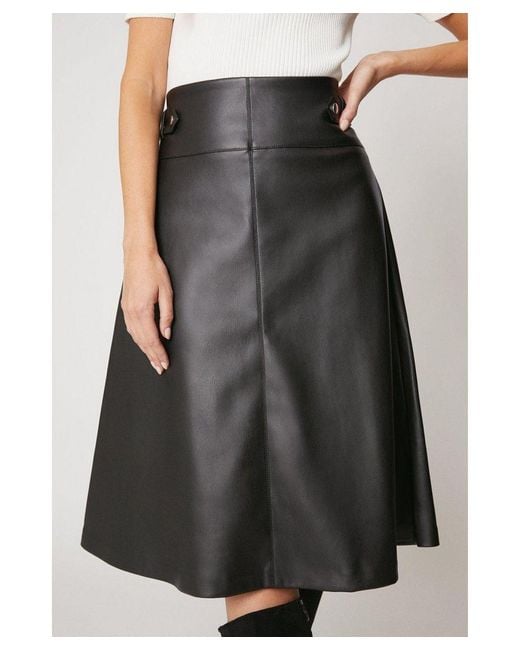 Wallis White Black Faux Leather Seam Detail A Line Skirt