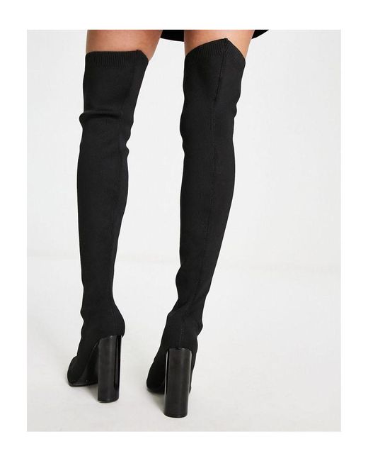 ASOS Black Wide Fit Kylee High-Heeled Knitted Over The Knee Boots