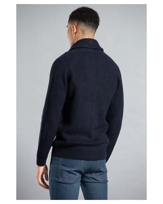 Tokyo Laundry Blue Dark Shawl Neck Ribbed Cardigan for men