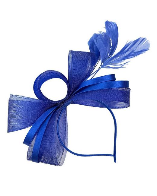 SVNX Blue Bow Shaped Fascinator With Satin Loops & Feathers