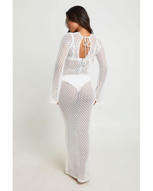 Boohoo White Beach Crochet Corsage Detail Maxi Dress