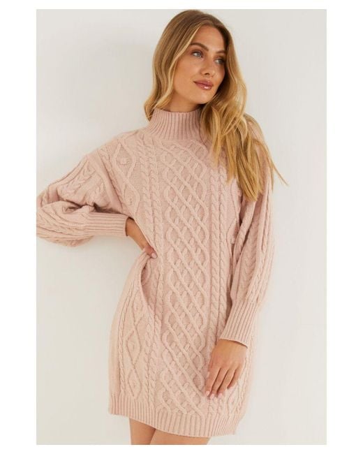 Quiz Natural Pale Pink Knit Jumper Dress