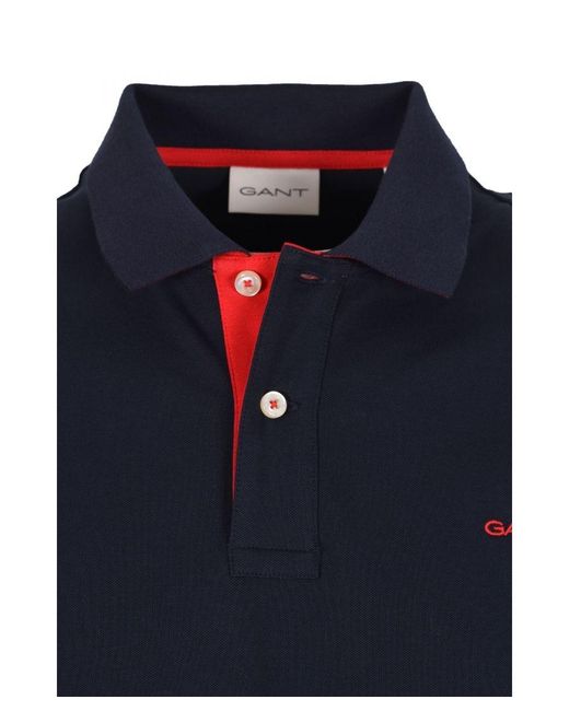 Gant Blue Contrast Collar Ss Polo Shirt Evening Cotton for men