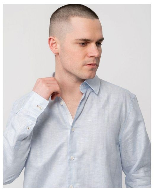 Ted Baker Blue Romeos Long Sleeve Linen Shirt Colour: Light for men