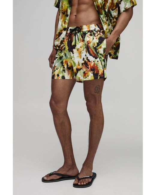BoohooMAN Yellow Abstract Print Short Length Swim for men