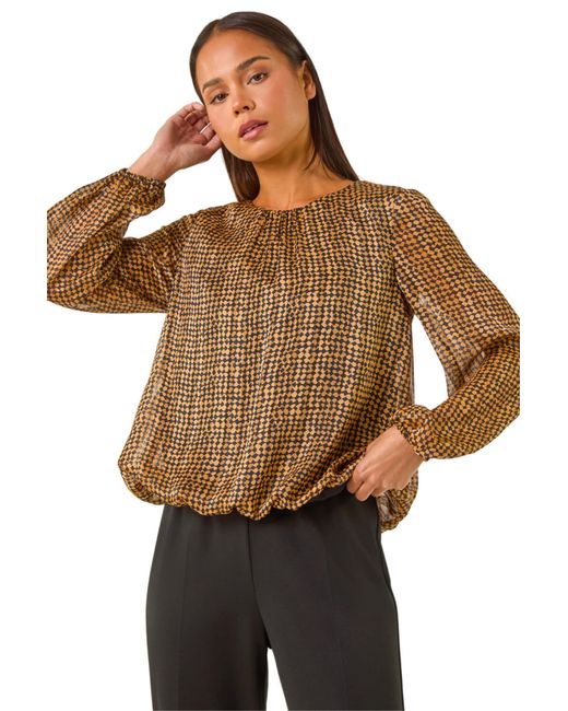 Roman Brown Petite Spot Bubble Hem Top