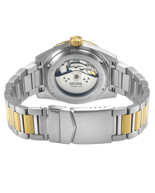 Gevril Gray Atlantic Avenue 316L Stainless Steel Case, Dark Ceramic Bezel, Embossed Dial, Two Toned Ss/Ipyg Bracelet for men