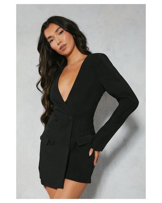 MissPap Black Tailored Double Breasted Boxy Blazer Playsuit