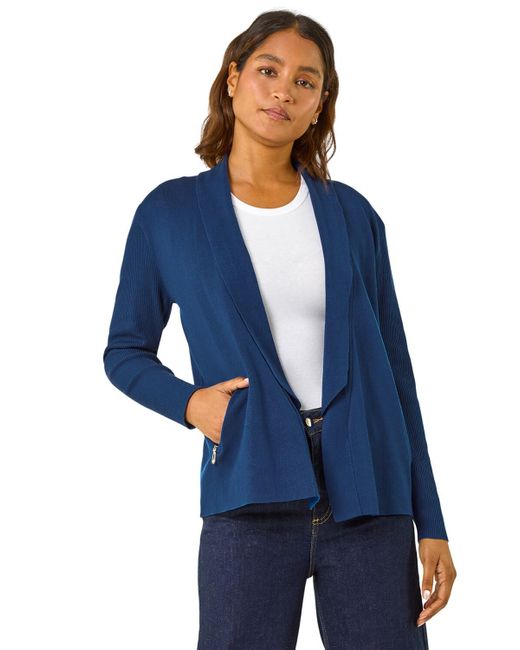 Roman Blue Knitted Zip Detail Jacket