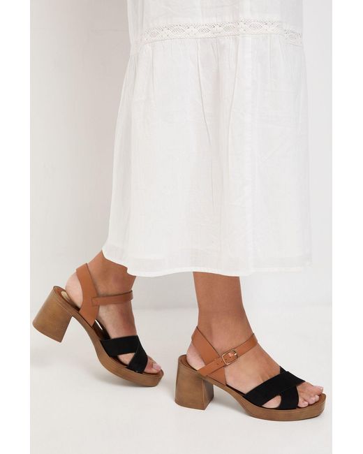 Oasis Natural Bethany Faux Suede Cross Over Stacked Heeled Sandals