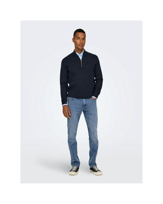 Only & Sons Blue And Solid Patterned Slim Cut Pants for men