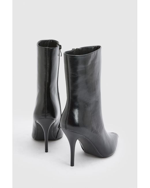 Faith Black Yasmin Faux Leather High Stiletto Ankle Boots
