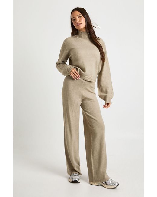 Boohoo Natural Super Soft Knitted Crop Jumper And Wide Leg Trouser Co-Ord