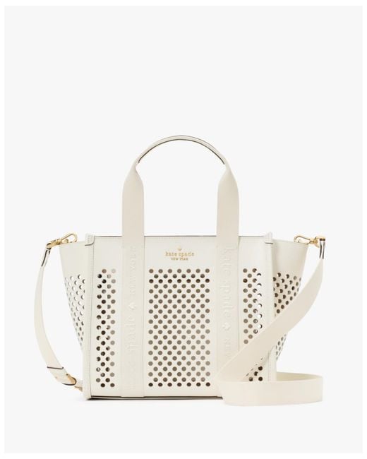Kate Spade White Kip Perforated Leather Small Tote