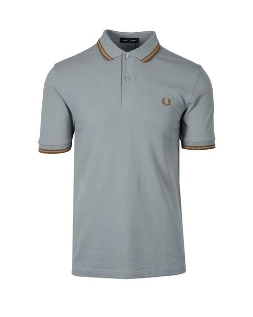 Fred Perry Gray Twin Tipped Polo Shirt/Dark Caramel for men
