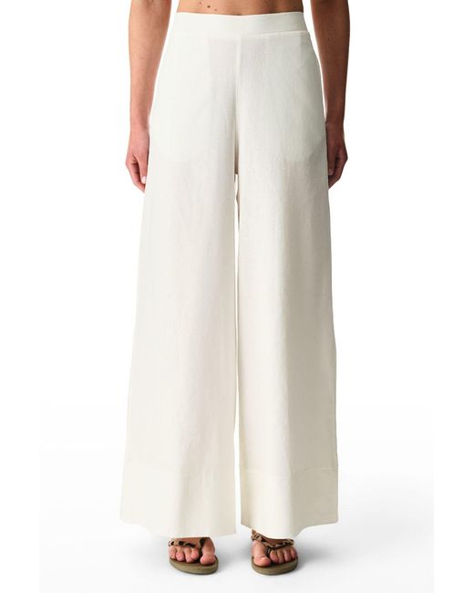 Penti White High-Waist Wide-Leg Linen Trousers