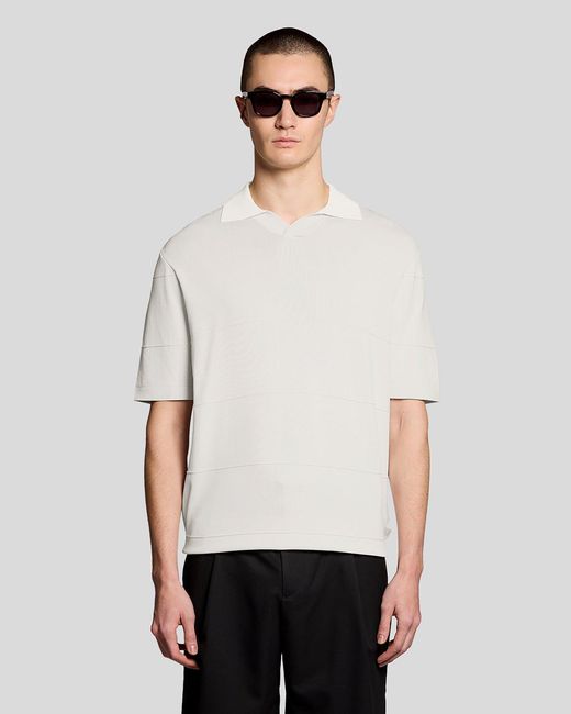 Lyle & Scott White Open Collar Fine Knitted Polo Shirt for men