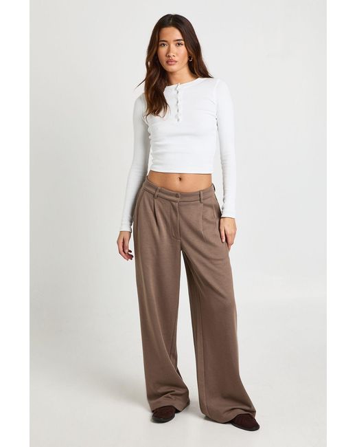 Boohoo Brown Interlock Front Pleat Wide Leg Jogger