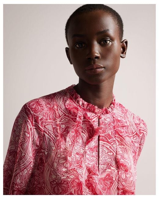 Ted Baker Pink Alissia Ruffle Detail Midi Shirt Dress