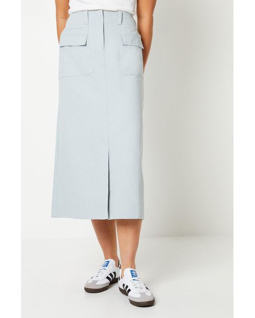 Oasis White Twill Pocket Midi Skirt