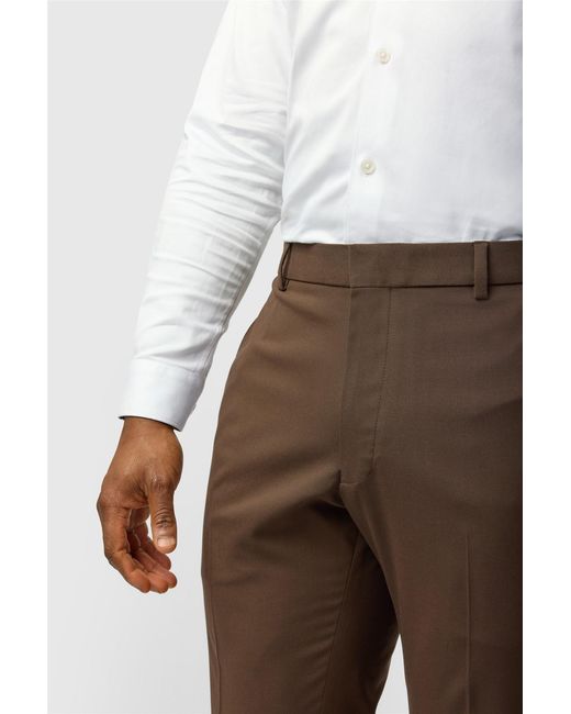 Limehaus Brown Flat Fronted Slim Fit Suit Trousers for men
