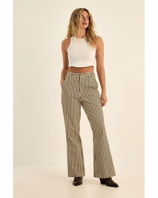 Nasty Gal Natural Tailored Pinstripe Straight Leg Cotton Twill Trouser